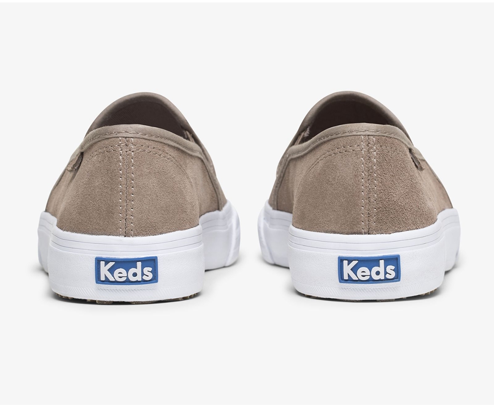 Keds Womens Slip Ons Grey - Double Decker Suede - 678ITPQCV